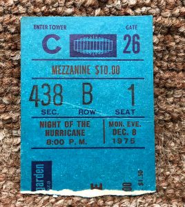 Bob Dylan Rolling Thunder Night of the Hurricane Ticket Stub