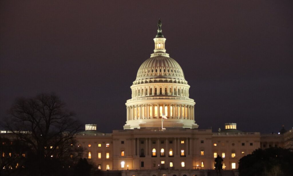 The U.S. Capitol shines like a beacon in the night sky.