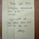 A hand-written thank you note about our estate liquidation and home cleanout services in Silver Spring, Maryland